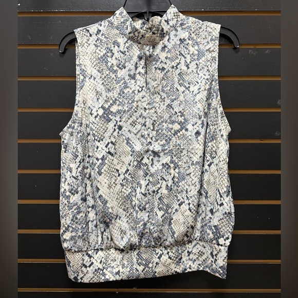 Liverpool Gray and White Lace Blouse Sleeveless Mock Neck - Picture 1 of 3